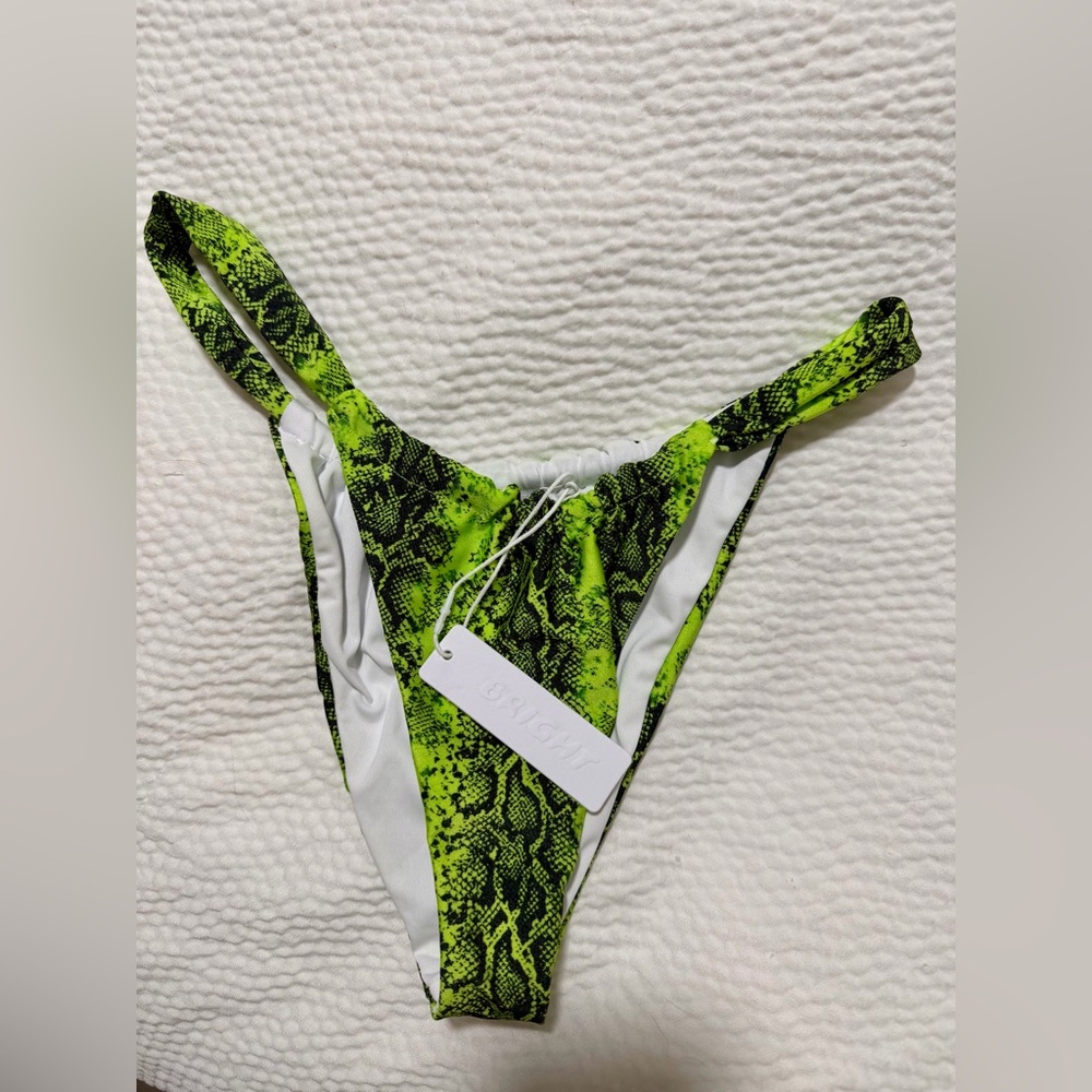 Bright Swimwear Neon Green Snake-Print High-Cut Bikini Bottom
